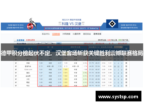 德甲积分榜起伏不定，汉堡客场斩获关键胜利震撼联赛格局